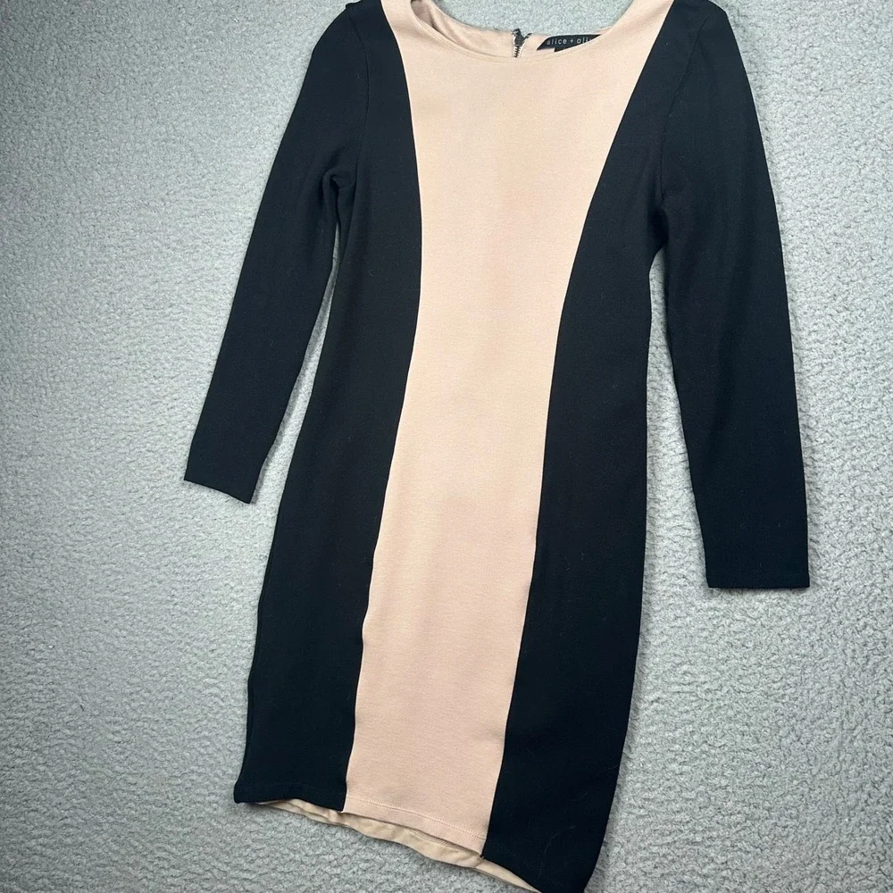 Alice + Olivia Amena Employed Colorblock Sheath Dress Size 2 Nude Career Office